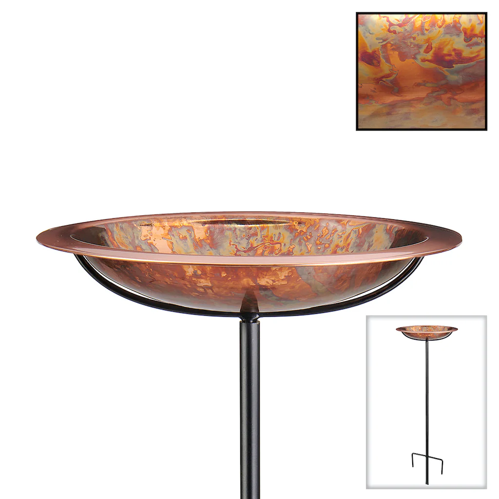 13.5-inch Fired Copper Bird Bath with Garden Pole - Image 3