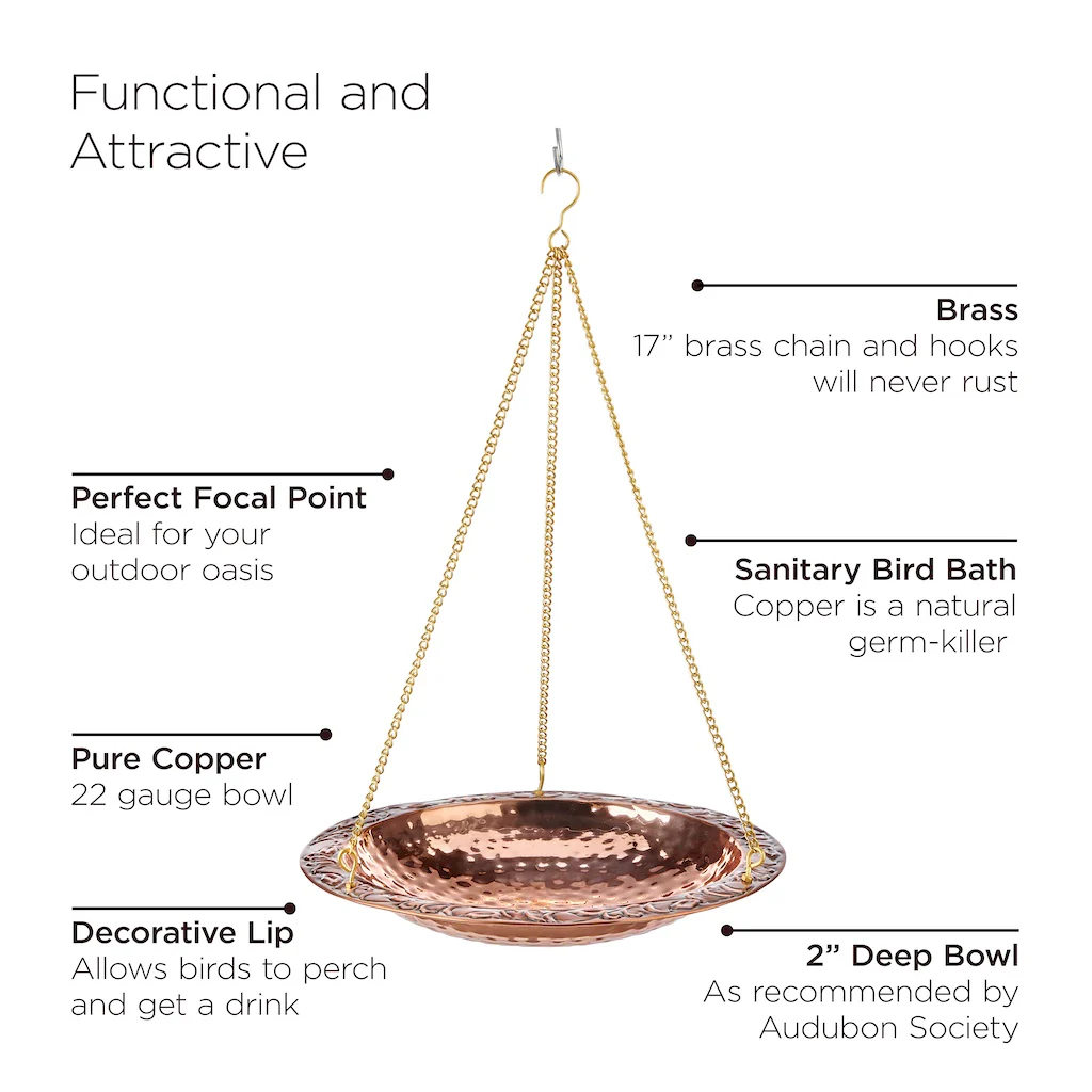 13.5-inch Hanging Copper Bird Bath - Image 5