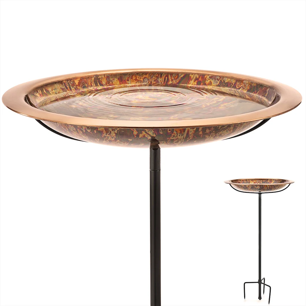 18-inch Fired Copper Bird Bath with Garden Pole - Image 4