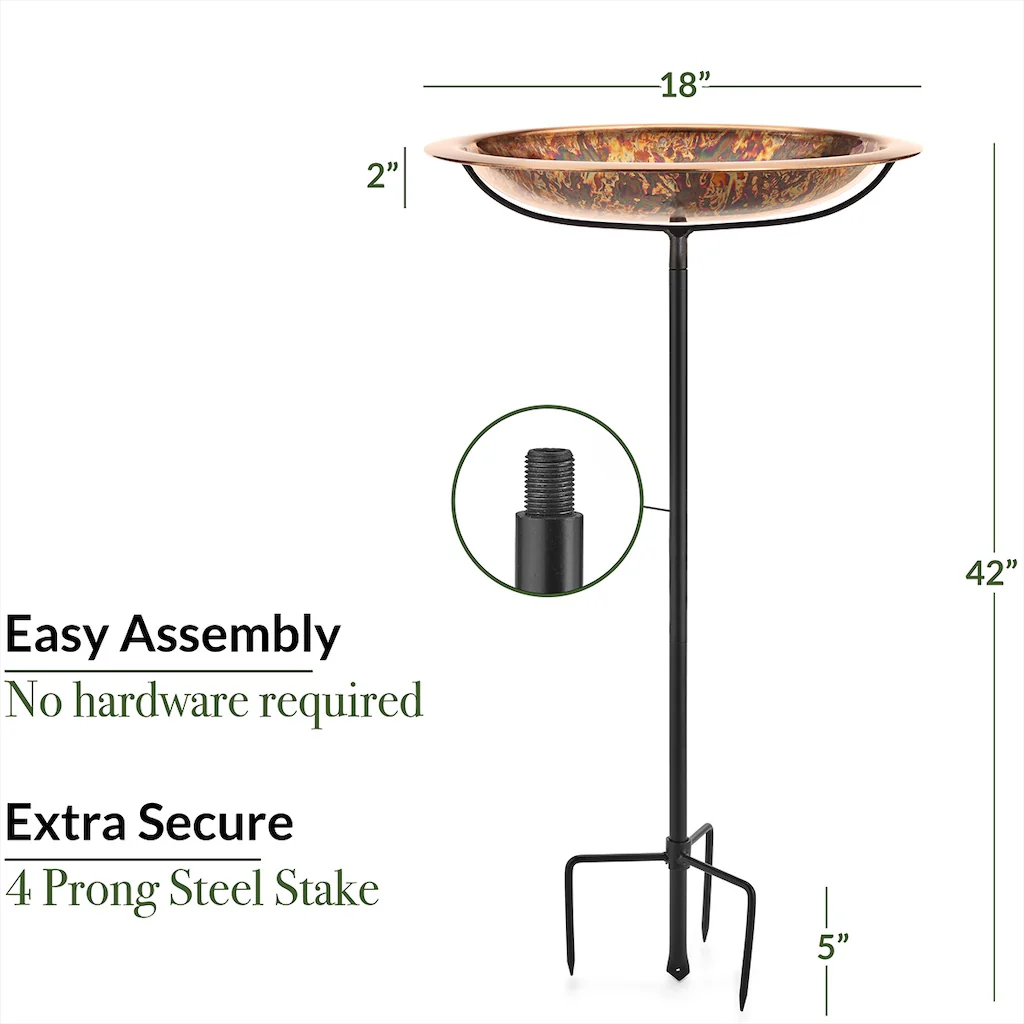 18-inch Fired Copper Bird Bath with Garden Pole - Image 5