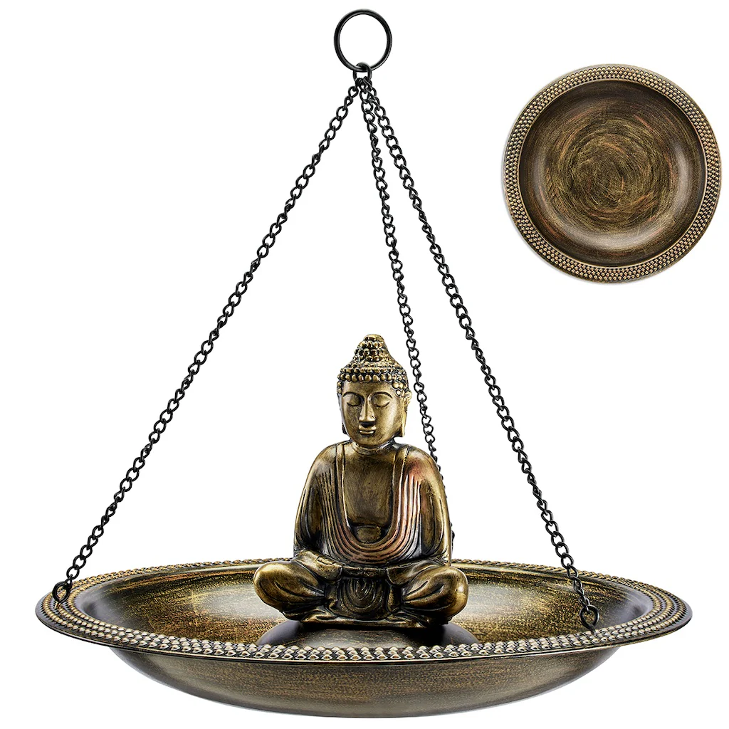 18-inch Hanging Copper Bird Bath with Buddha - Image 3