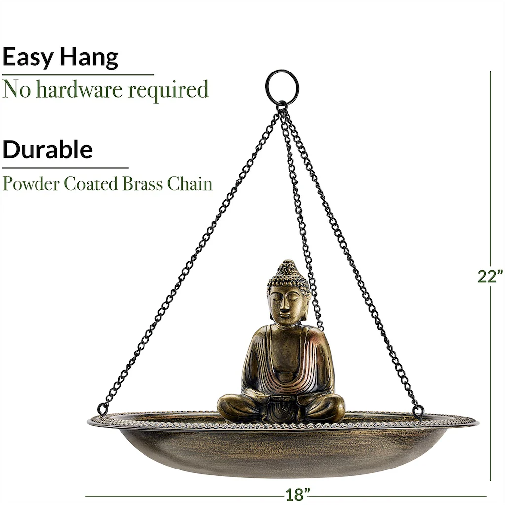 18-inch Hanging Copper Bird Bath with Buddha - Image 4
