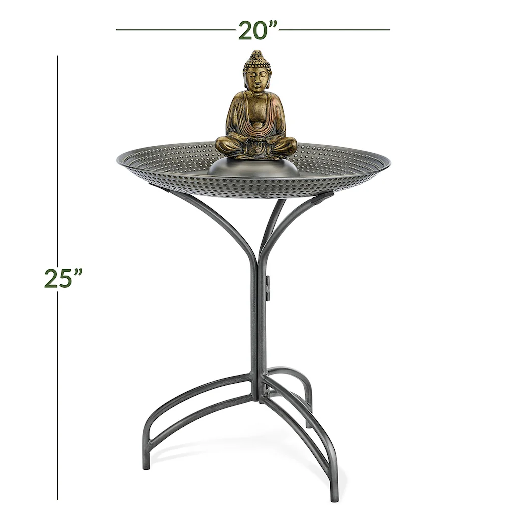 20-inch Pewter Copper Bird Bath with Buddha - Image 7